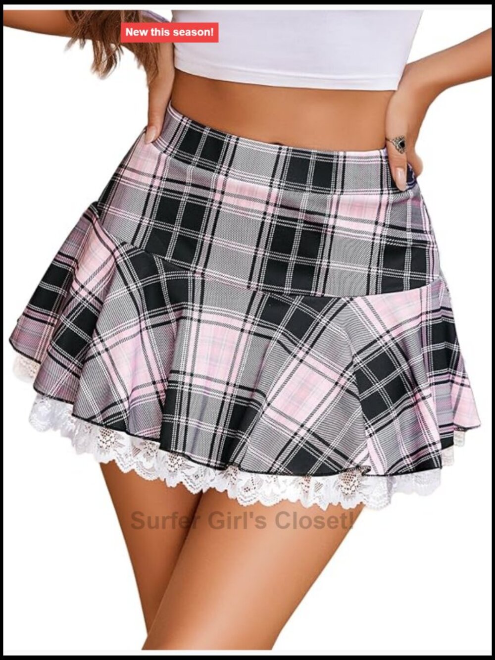 Women's Pleated Mini Skirt Y2K Lace Ruffle Style, 95% Polyester 5% Spandex
